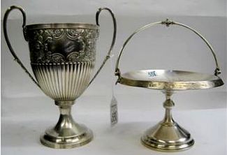 SILVER PLATED TROPHY CUP AND BRIDES BASKET